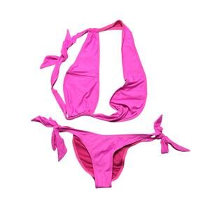 Frederick's of Hollywood Laguna One Shoulder Bikini Set Hot Pink Size Medium